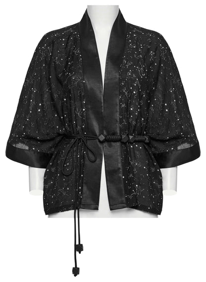 The back view of the Punk Rave Augusta Kimono Jacket, displaying its wide sleeves and refined silhouette, perfect for any occasion.