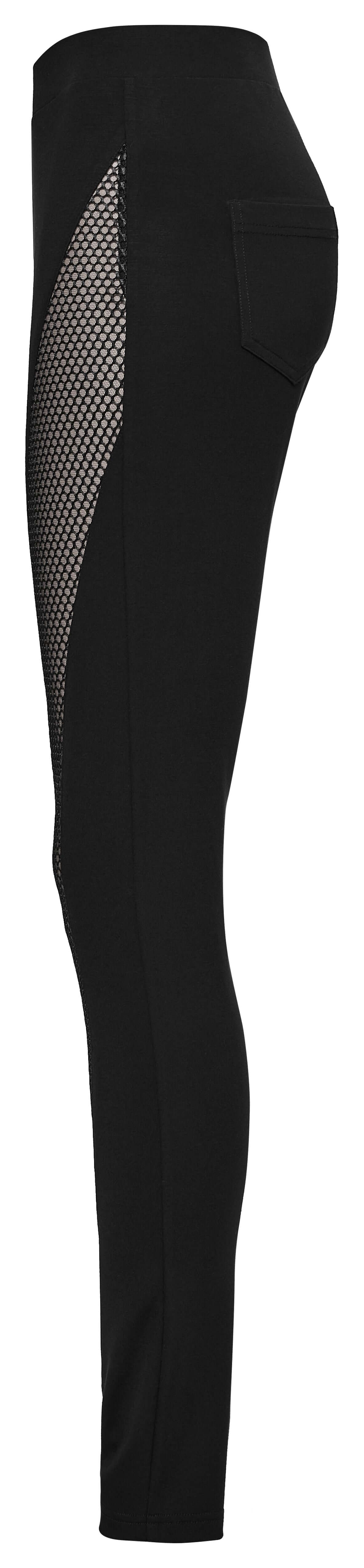 Side view of Punk Rave Ausha Leggings in honeycomb mesh, emphasising their sleek design and premium material.