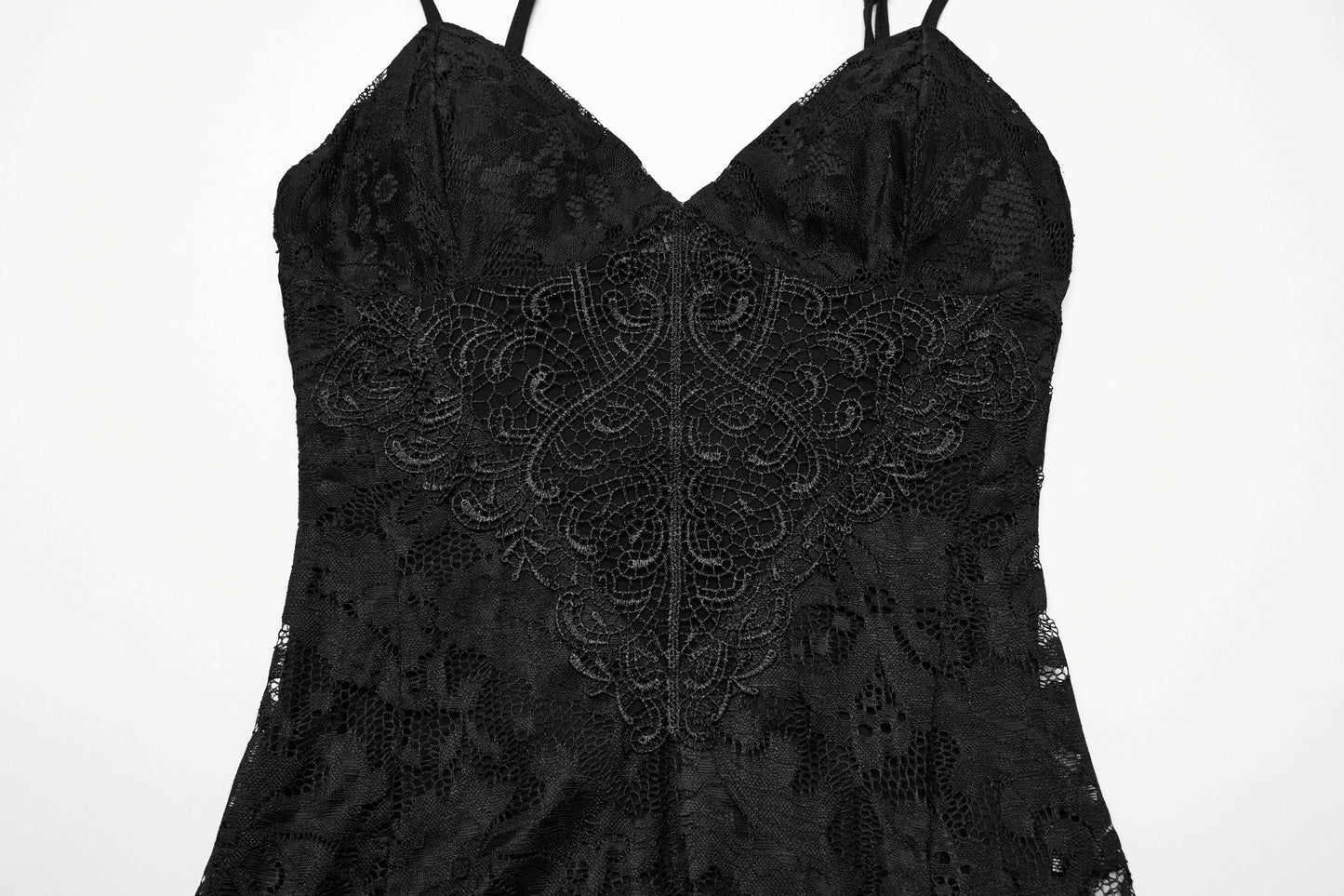 Close-up of the high-quality elastic lace fabric used in the Punk Rave Aviva Lace Dress, exemplifying luxury and elegance.