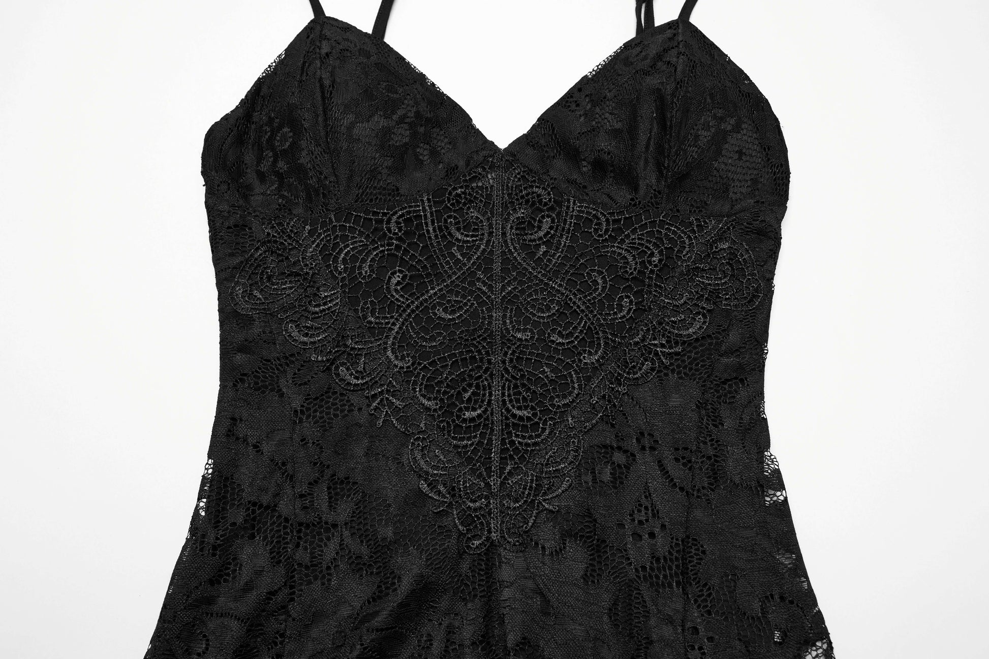 Close-up of the high-quality elastic lace fabric used in the Punk Rave Aviva Lace Dress, exemplifying luxury and elegance.