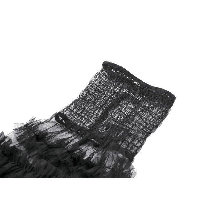 Dark in Love Ophelia Tiered Tulle Knee-High Socks featuring ruffled mesh, elegantly styled for gothic and romantic aesthetics.