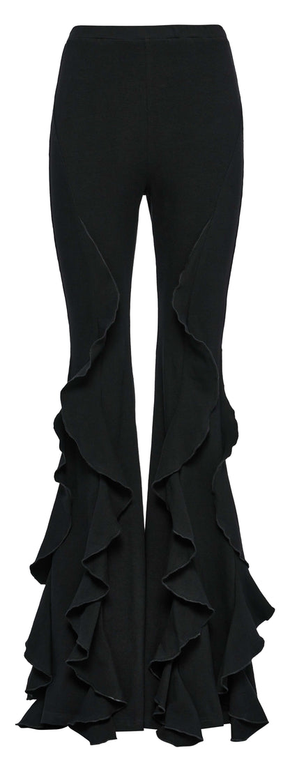 Detailed view of the ruffled fish tail hem of the Punk Rave Veda Flared Pants, accentuating the distinctive style that elevates any outfit.