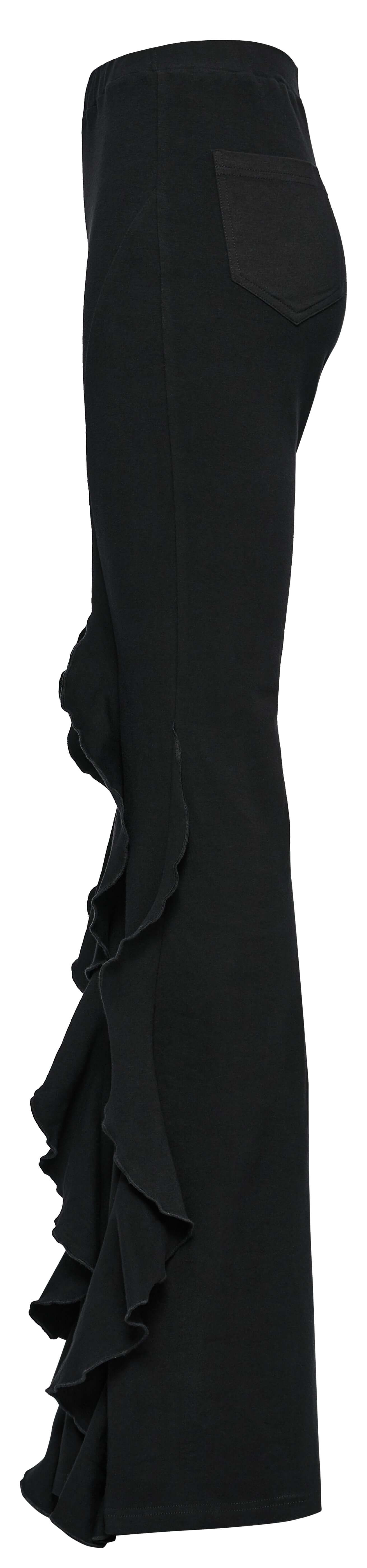 Full-length shot of the Punk Rave Veda Flared Pants, illustrating the elegant flared design and elongating effect for a striking appearance.