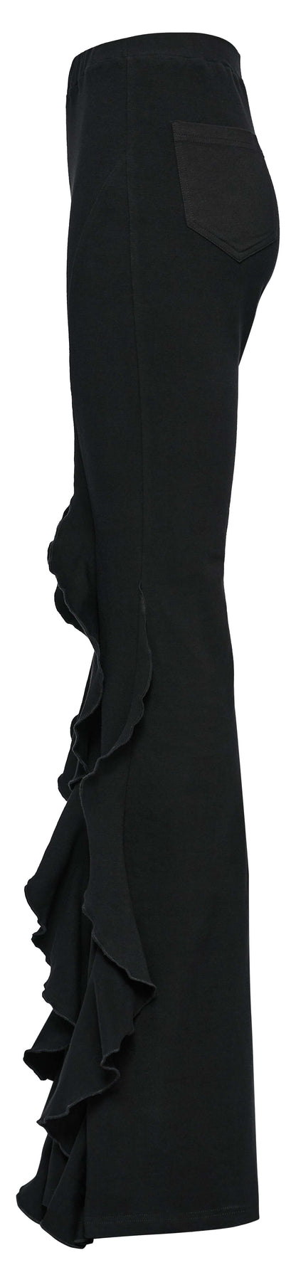 Full-length shot of the Punk Rave Veda Flared Pants, illustrating the elegant flared design and elongating effect for a striking appearance.