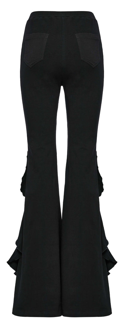 Stylish Punk Rave Veda flared pants featuring a unique ruffled fish tail hem made of soft cotton elastane for a luxurious fit.