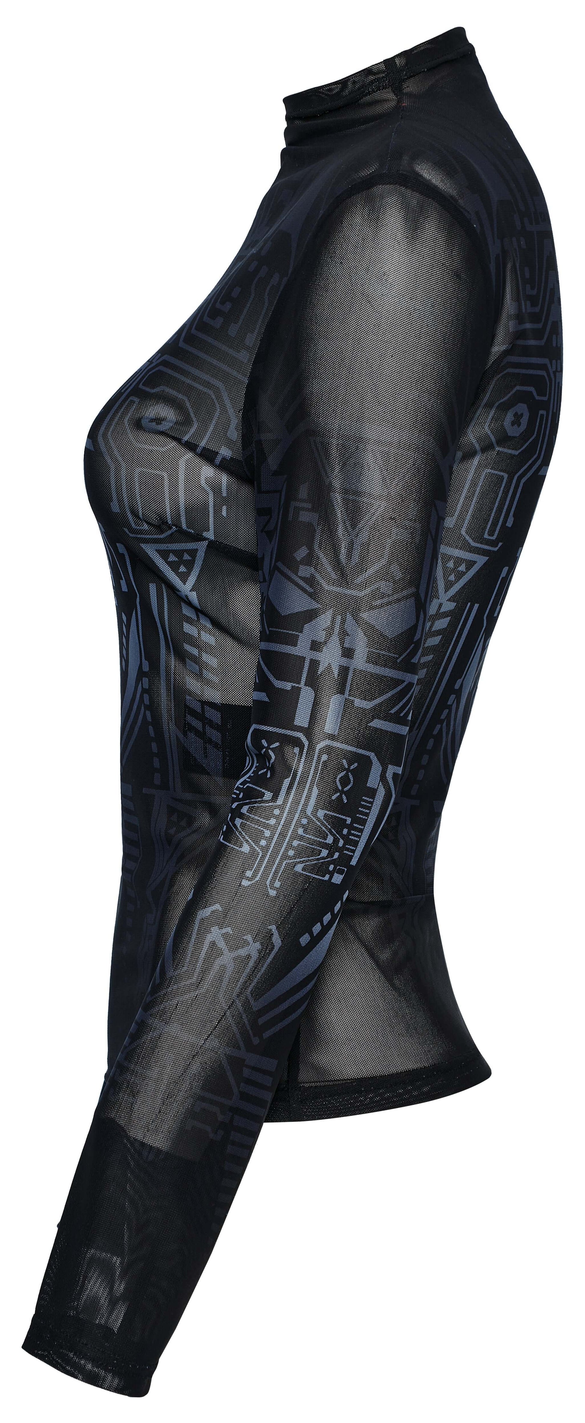 Close-up of the Punk Rave Eluana Cybergoth Print showcasing the unique mechanical skull print and gradient detail on a premium mesh fabric.