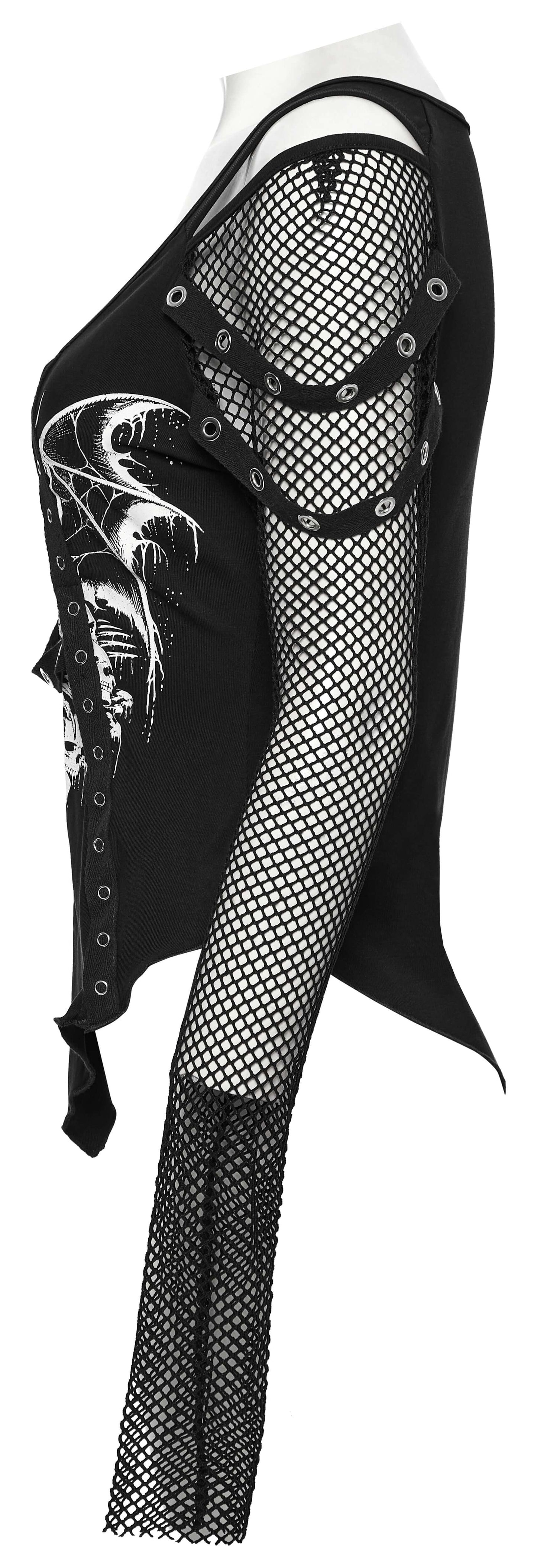 Fashionable layering of the Punk Rave Vonda Off-Shoulder T-Shirt styled with accessories, presenting a versatile look for any wardrobe.