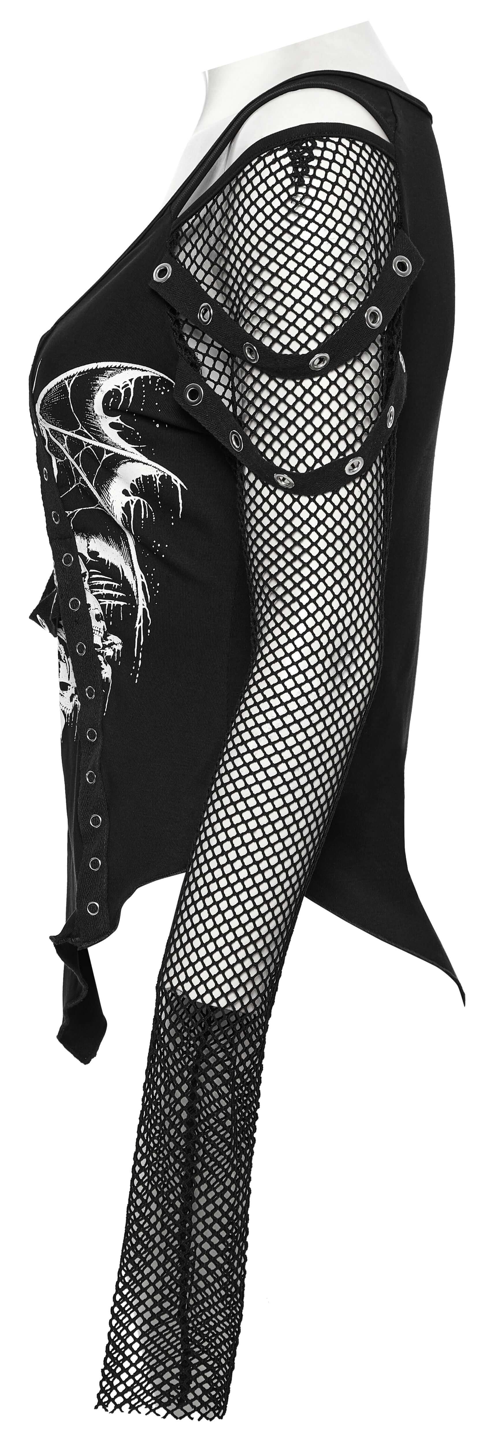 Fashionable layering of the Punk Rave Vonda Off-Shoulder T-Shirt styled with accessories, presenting a versatile look for any wardrobe.