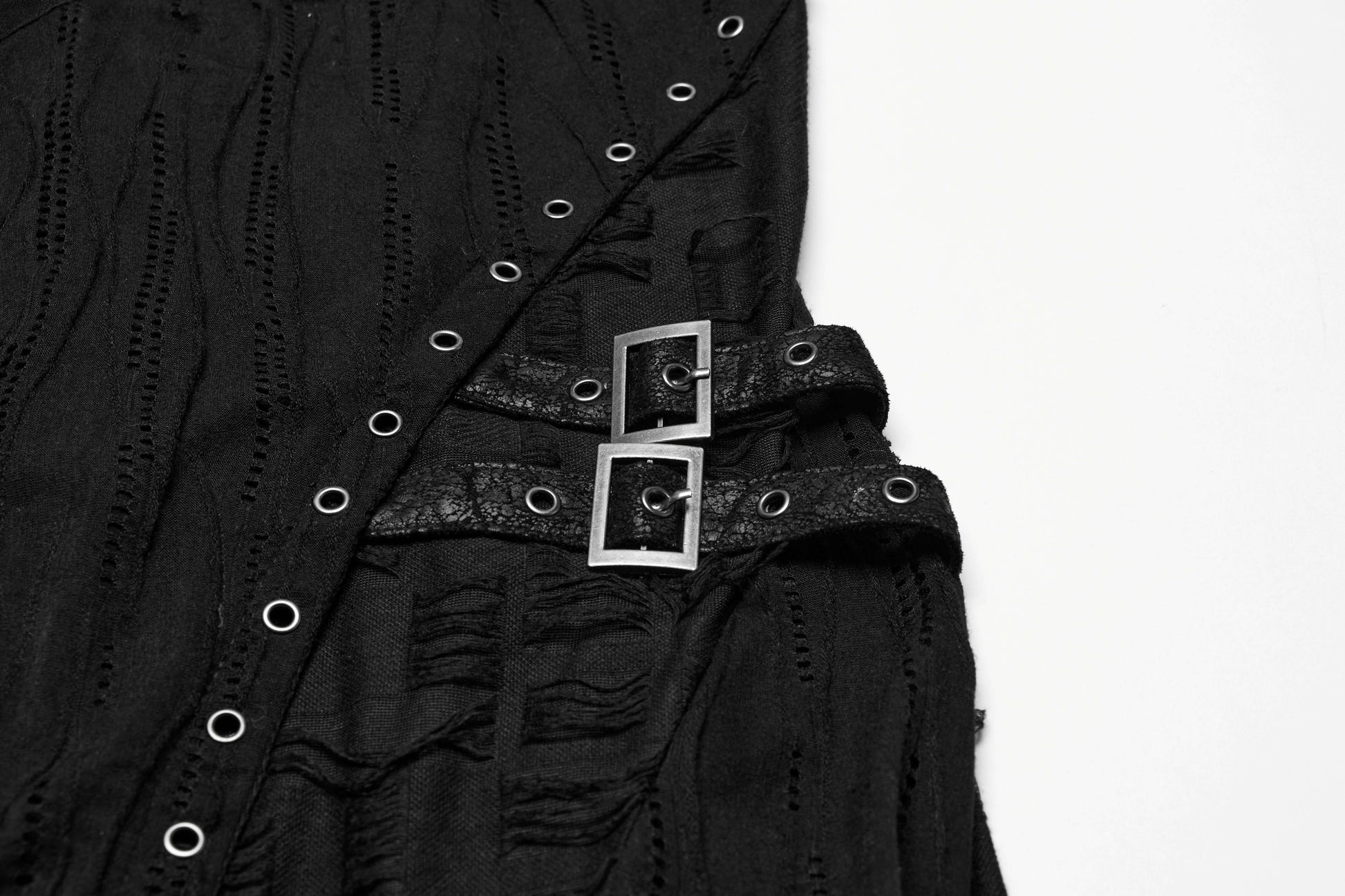 Detailed view of the eyelets and side lace ties on the Punk Rave Asymmetric Honey Dress, highlighting its unique rebellious charm and luxurious textures.