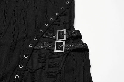 Detailed view of the eyelets and side lace ties on the Punk Rave Asymmetric Honey Dress, highlighting its unique rebellious charm and luxurious textures.