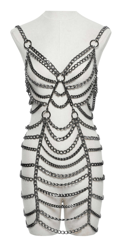 Adjustable lobster buckle detail on the Punk Rave Anslie Body Chain, highlighting its versatility and customizability for a perfect fit.