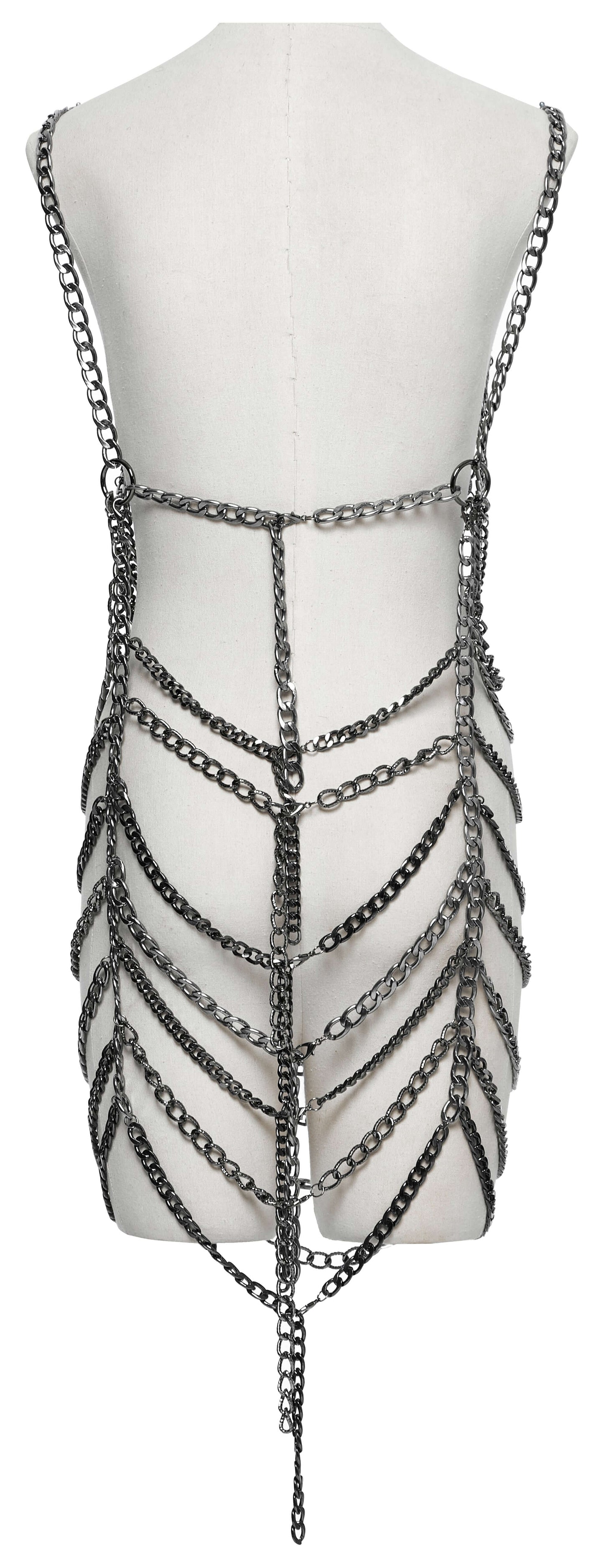 Close-up view of the robust aluminum alloy chain used in the Punk Rave Anslie Body Chain, emphasizing its quality and luxury appeal.