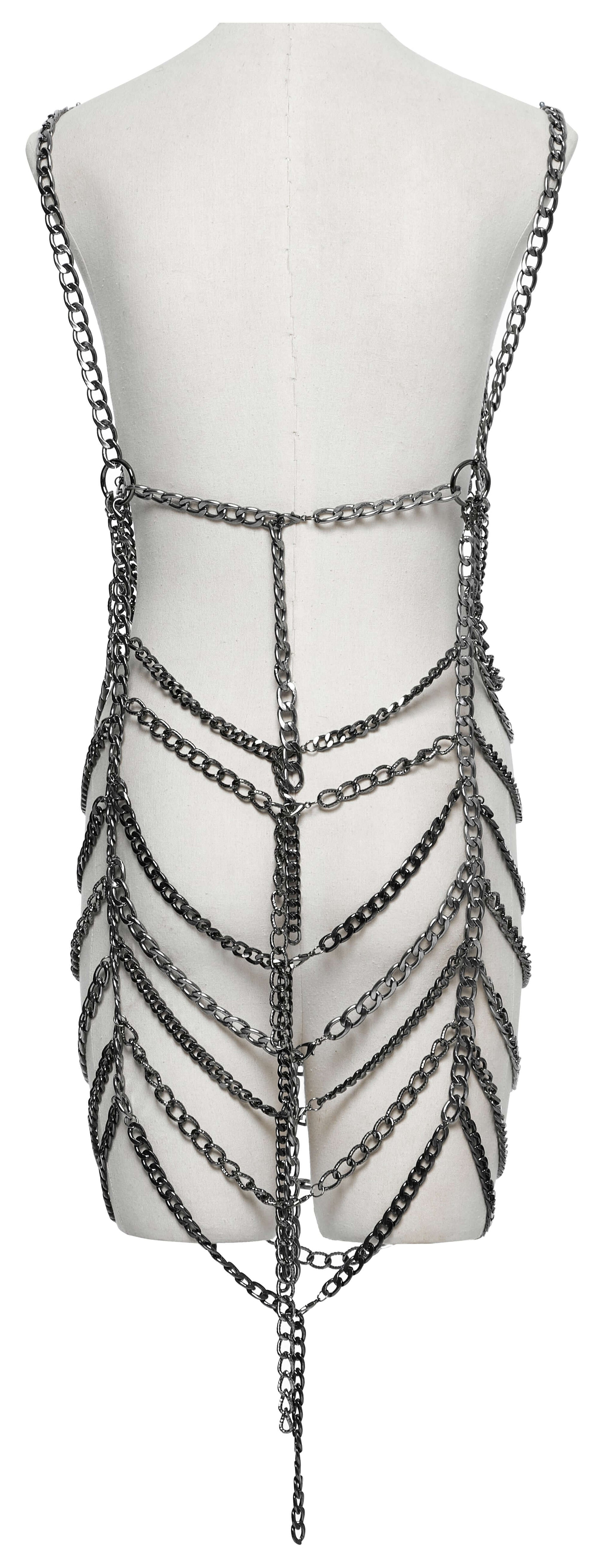Close-up view of the robust aluminum alloy chain used in the Punk Rave Anslie Body Chain, emphasizing its quality and luxury appeal.