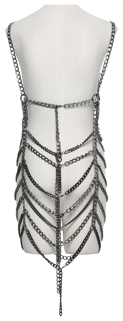 Close-up view of the robust aluminum alloy chain used in the Punk Rave Anslie Body Chain, emphasizing its quality and luxury appeal.