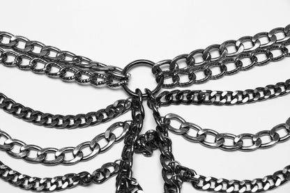 Punk Rave Anslie Aluminium Chain Dress displayed artistically, illustrating its dual function as a one-piece or two-piece outfit for versatile styling.