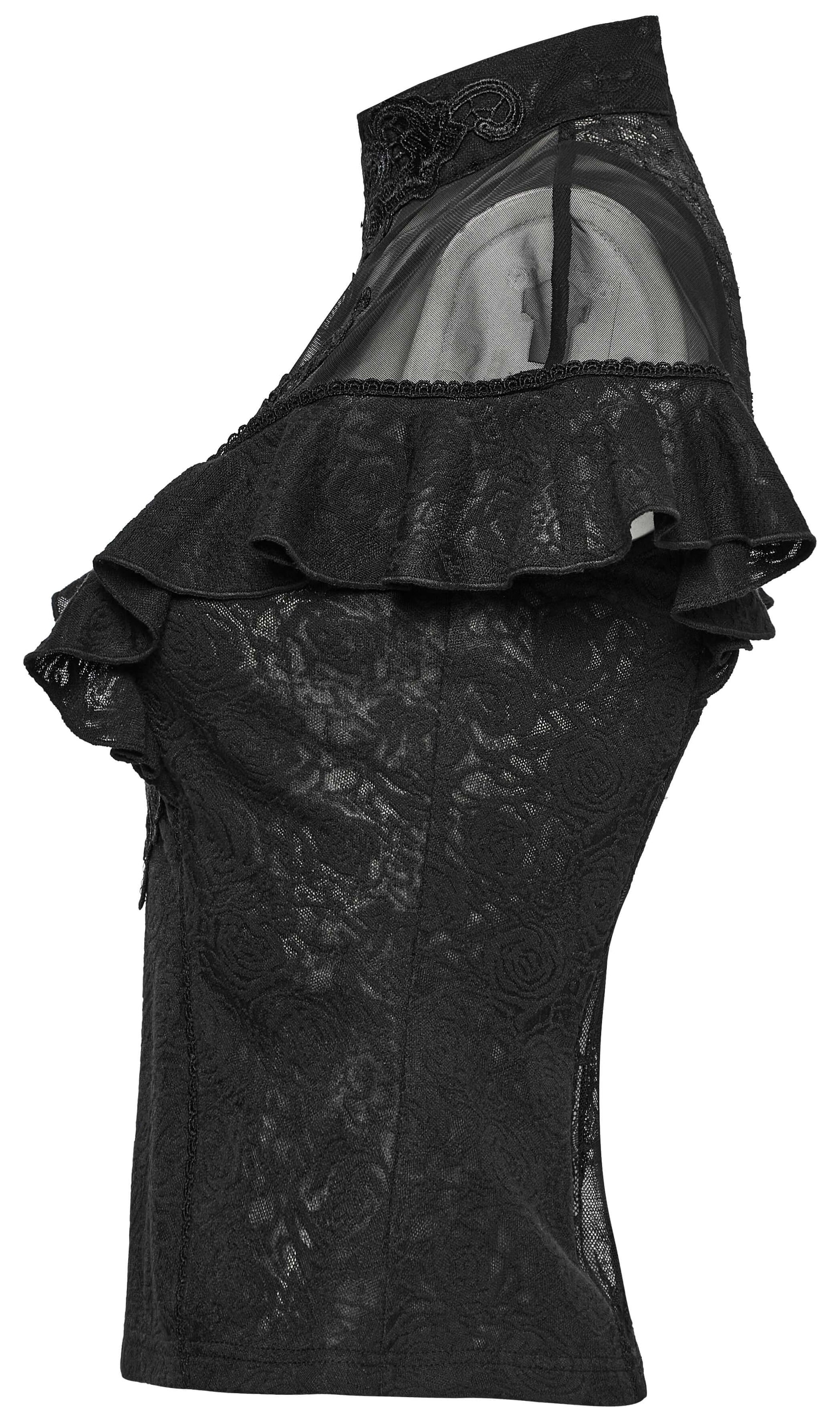 View of the playful flying sleeves on the Punk Rave Gothic Applique Top, exuding a luxurious gothic elegance with a feminine touch.