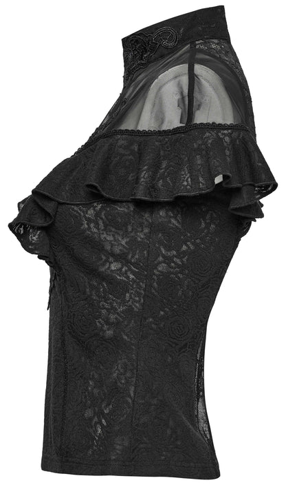 View of the playful flying sleeves on the Punk Rave Gothic Applique Top, exuding a luxurious gothic elegance with a feminine touch.