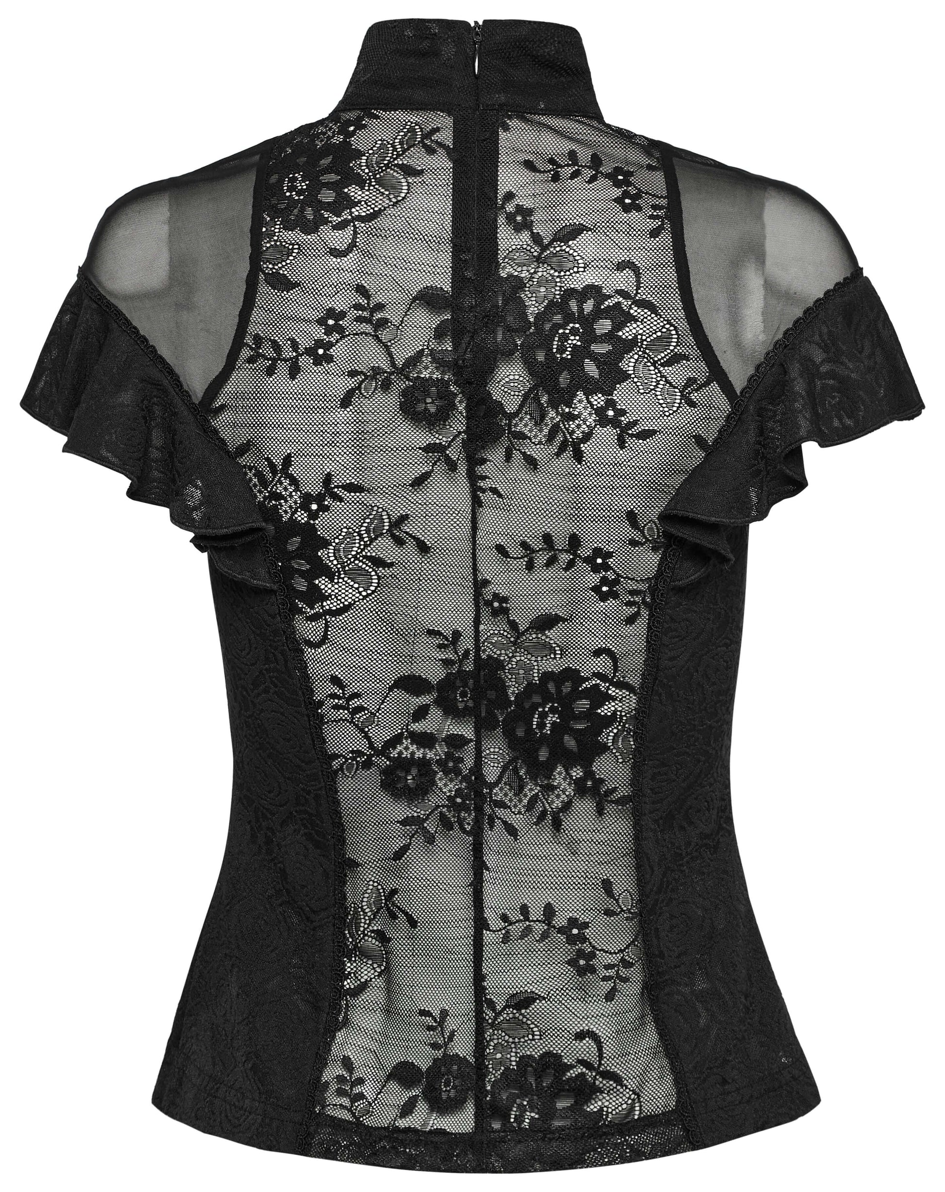 Back view of the Punk Rave Gothic Top with a stunning lace back detail, complemented by a discreet invisible zipper for a seamless fit.