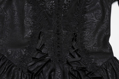 Elegant Punk Rave Jezebel Elf Off Shoulder Dress showcasing ruffled sleeves and intricate lace details in a fantasy chiffon fabric, perfect for a whimsical occasion.