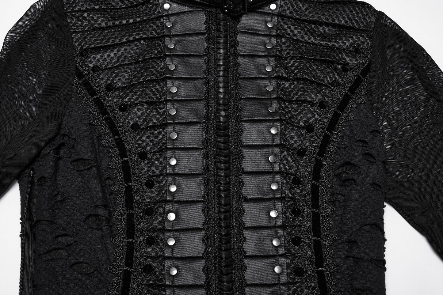 Close-up of the corset back detailing on the Punk Rave Seraphine Black Maxi Dress, featuring luxurious lace-up design.