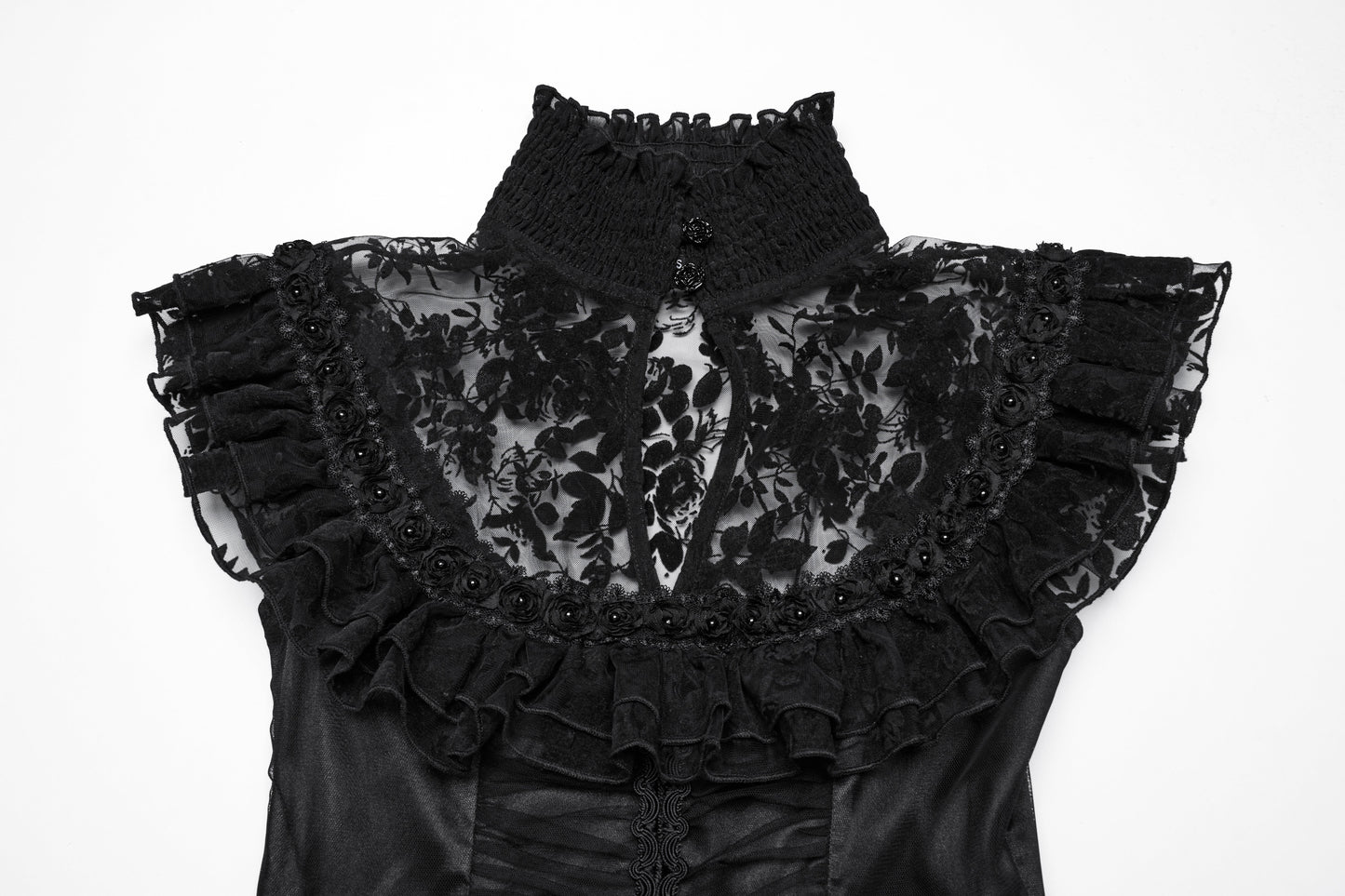 Elegant Punk Rave Seraphina Goth dress featuring flowing sleeves and intricate velvet floral detailing, perfect for gothic soirées.