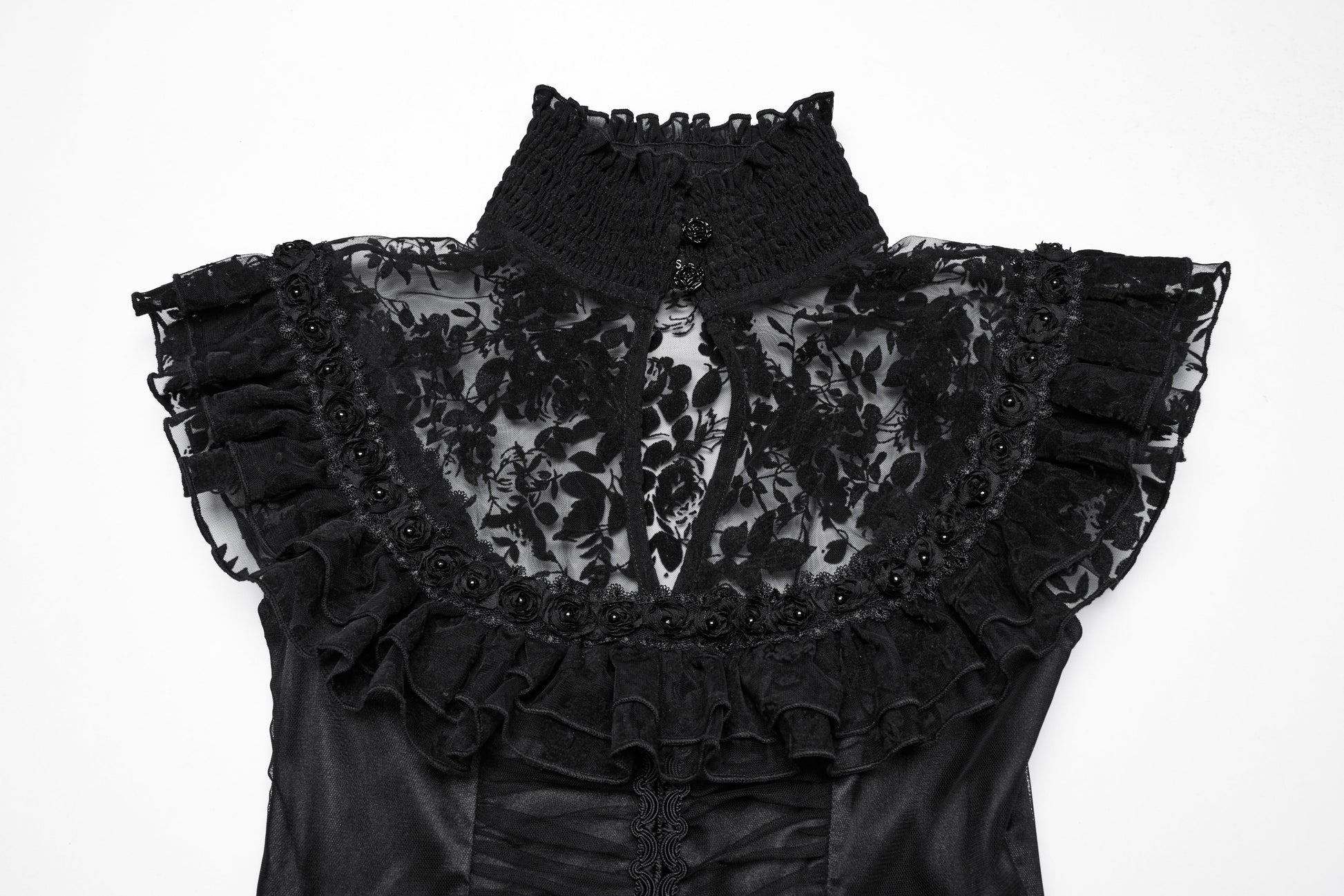 Elegant Punk Rave Seraphina Goth dress featuring flowing sleeves and intricate velvet floral detailing, perfect for gothic soirées.