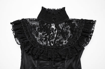 Elegant Punk Rave Seraphina Goth dress featuring flowing sleeves and intricate velvet floral detailing, perfect for gothic soirées.