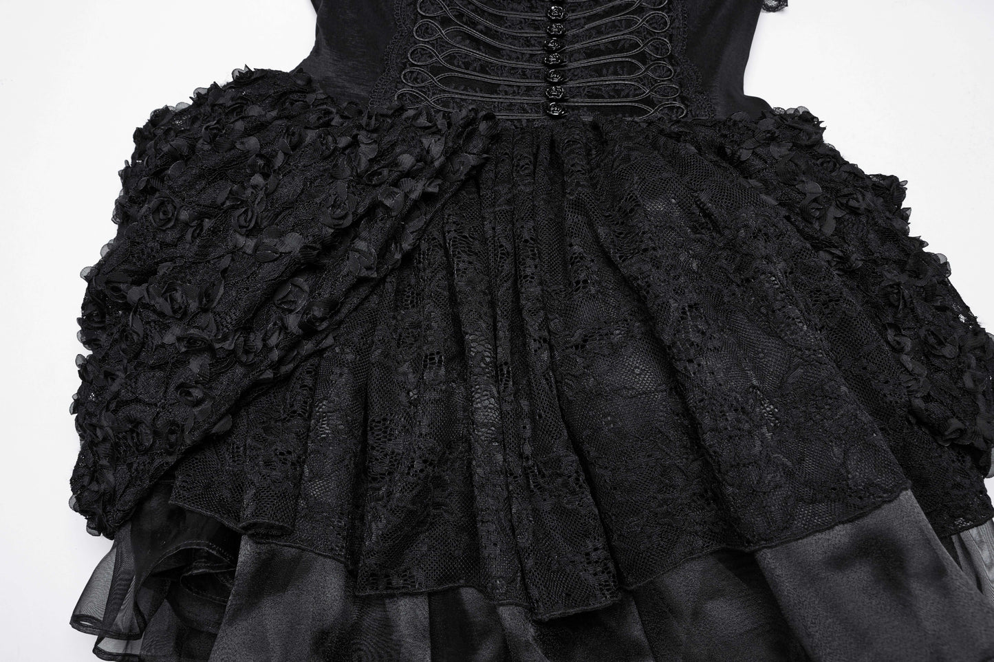 Fluffy 3D skirt of the Punk Rave Lolita Sweet Dress, designed to cinch the waist and enhance feminine silhouette with playful elegance.