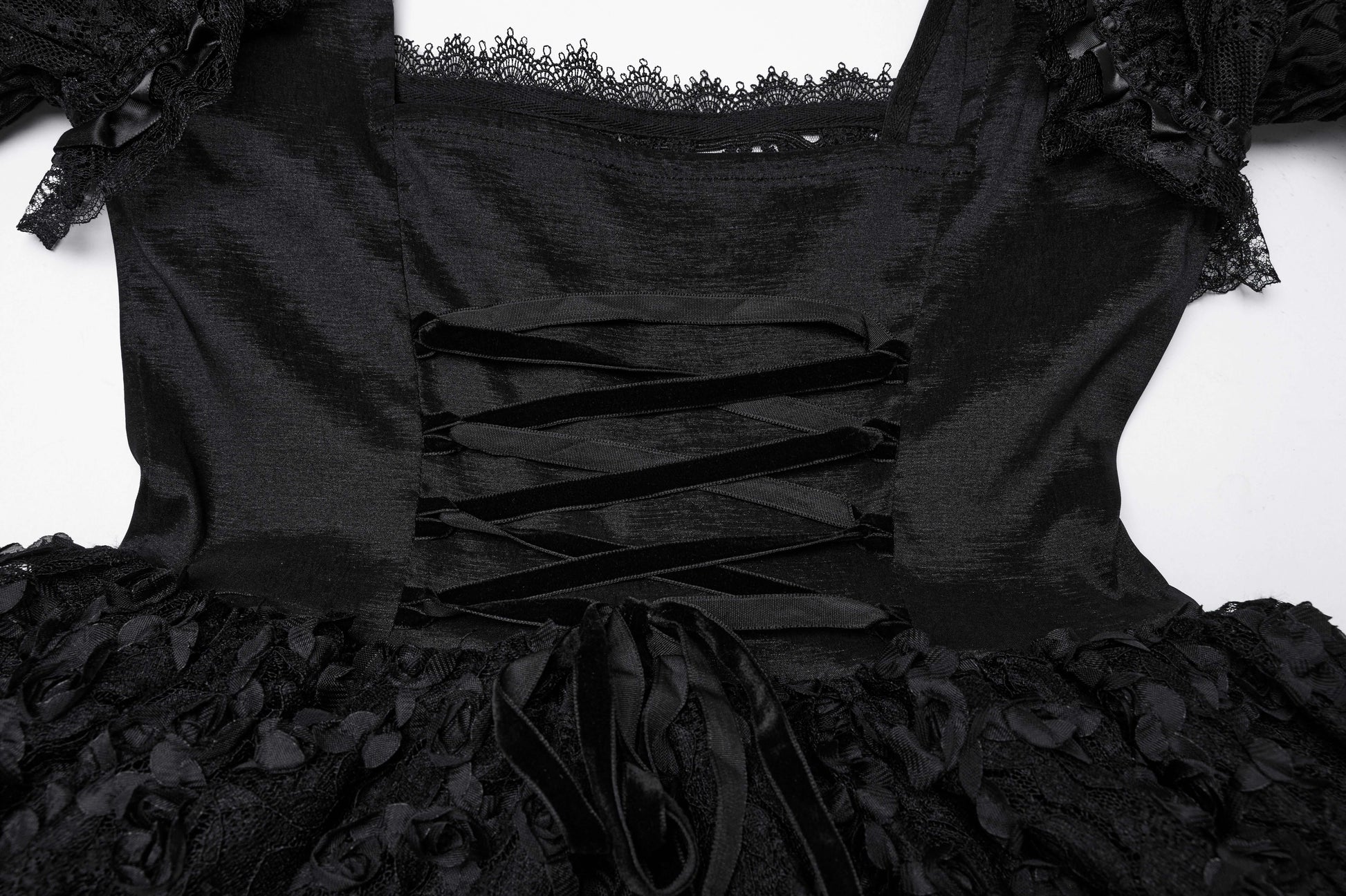 Close-up view of the luxurious fabric and intricate lacework on the Punk Rave Lolita Sweet Dress, embodying high-fashion aesthetic.