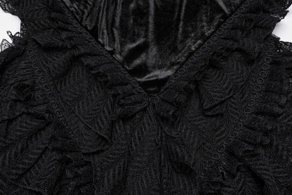 Back view of the Punk Rave Nera Goth Dynamic Skirt, highlighting its mesh ruffles and elegant silhouette for an alternative fashion statement.