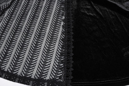 Flat lay of the Punk Rave Nera Goth Dynamic Skirt, emphasizing its luxurious fabric blend of velvet and lace, ideal for layering in winter outfits.