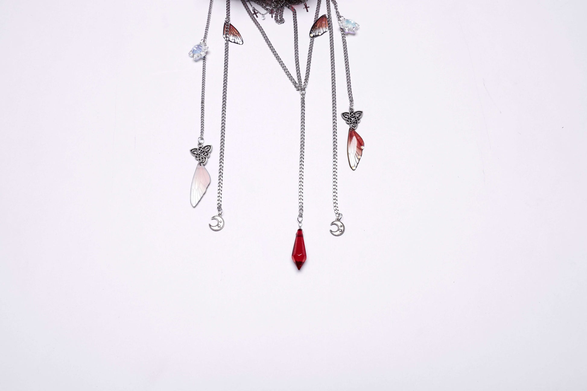 Punk Rave Effie Red Crystal Headband showcasing exquisite Gothic gemstone and elegant chain tassels, perfect for a luxurious alternative fashion statement.