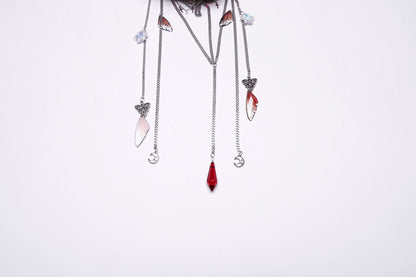 Punk Rave Effie Red Crystal Headband showcasing exquisite Gothic gemstone and elegant chain tassels, perfect for a luxurious alternative fashion statement.
