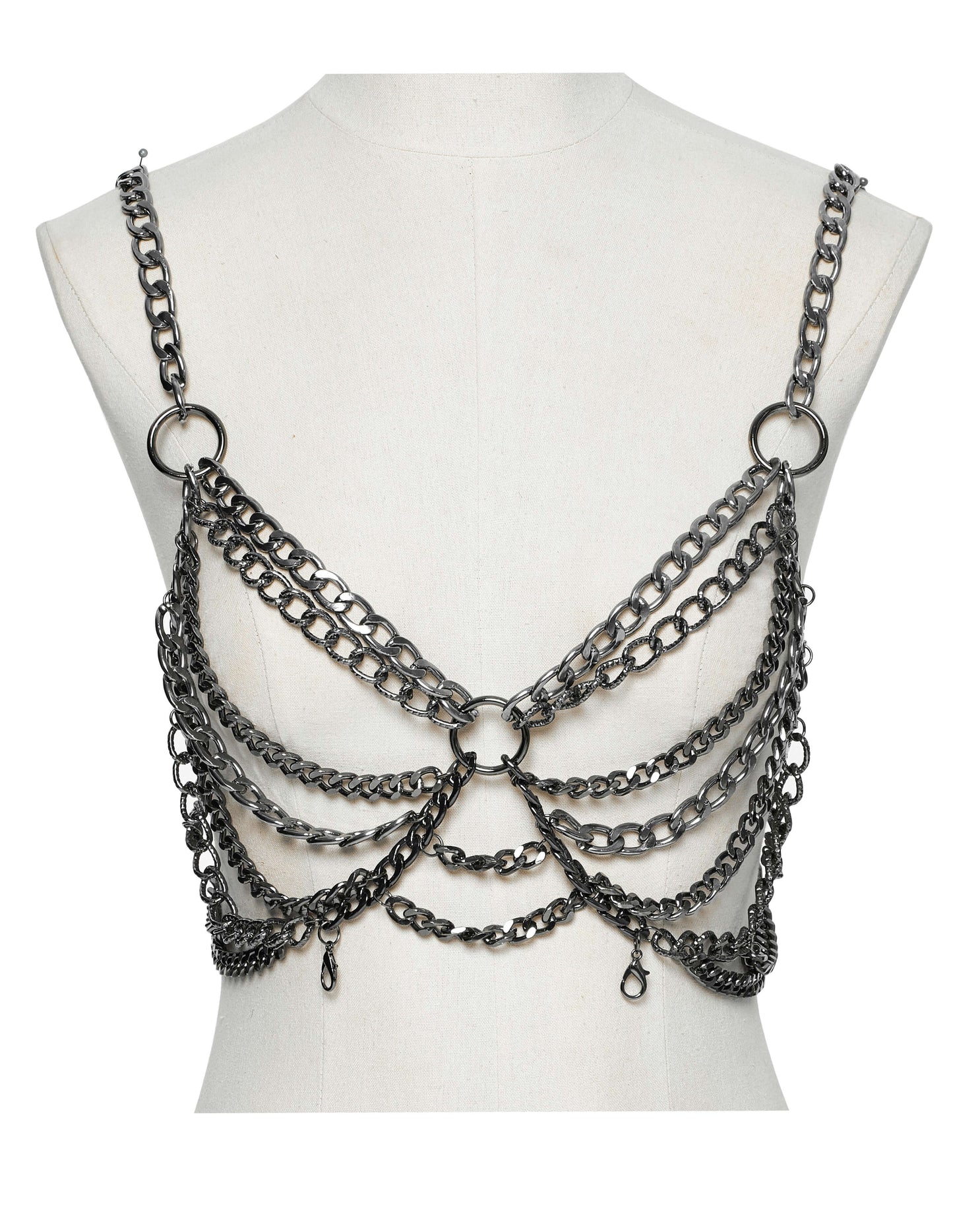 Close-up of the elegant Punk Rave Anslie Aluminium Chain Dress, highlighting the intricate lightweight aluminum chain detail and versatile design.
