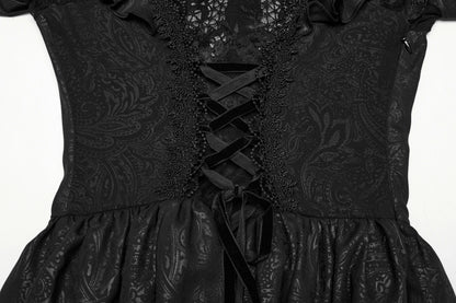 Back view of the Punk Rave Jezebel Elf Off Shoulder Dress, featuring an adjustable back drawstring for a tailored fit, perfect for standing out in any fantasy-themed event.