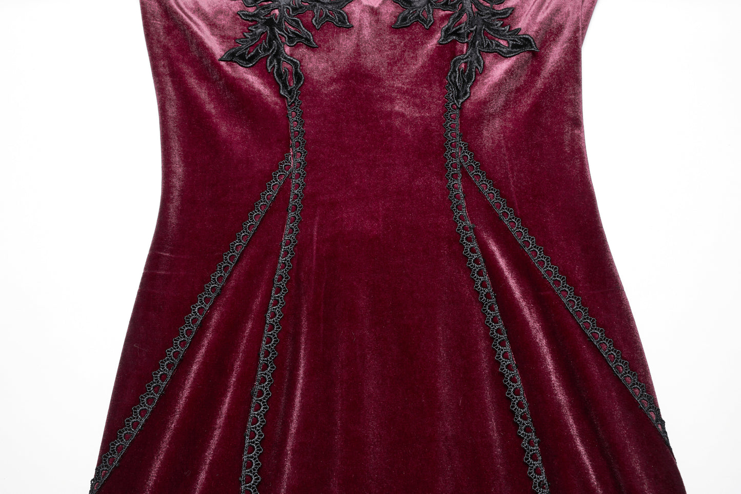 The lace-up corset back of the Punk Rave Isolde Velvet Dress, providing an adjustable fit and enhancing the dress's gothic elegance.