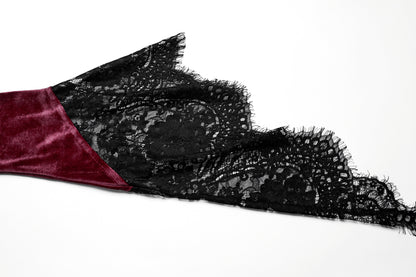 Model wearing the Punk Rave Isolde Velvet Lace Sleeve Dress, exuding an ethereal charm perfect for alternative fashion events.