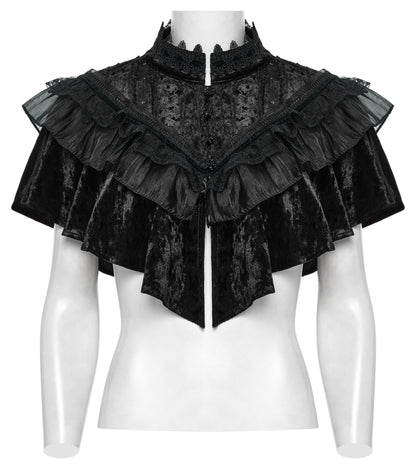High lace-edged collar of the Punk Rave Elysia Shawl, adding dramatic refinement to any outfit.