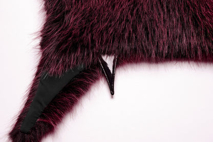 Luxurious Punk Rave Lilith Gradient Devil Shawl in crimson, showcasing the plush faux fur texture and dramatic stand-up collar.