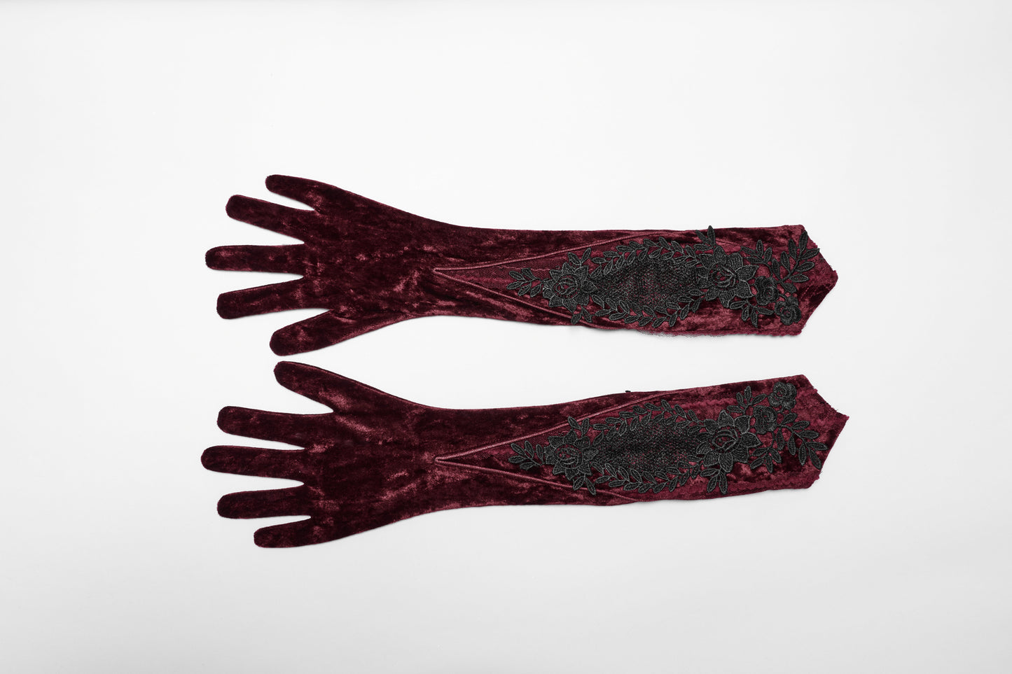 Artistic display of Punk Rave Selene gloves highlighting adjustable inner straps, elegantly crafted for a secure and comfortable fit.
