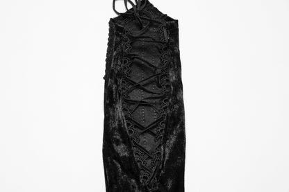 Close-up of the soft black velvet texture and elaborate rattan-inspired embroidery on Punk Rave Selene Gloves.