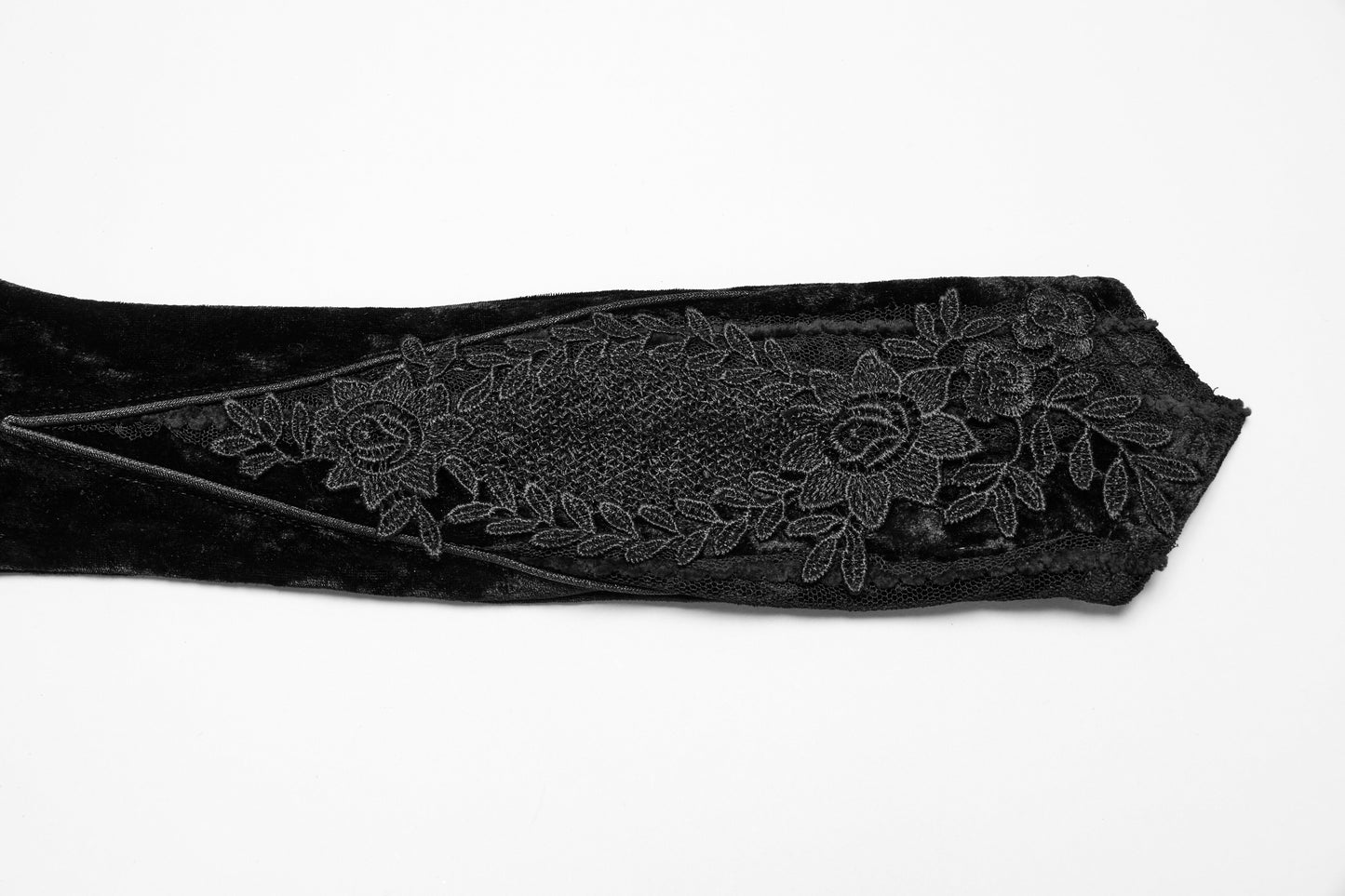 Elegant design of Punk Rave Selene Gloves featuring pointed cuffs highlighting a refined silhouette, perfect for evening wear.