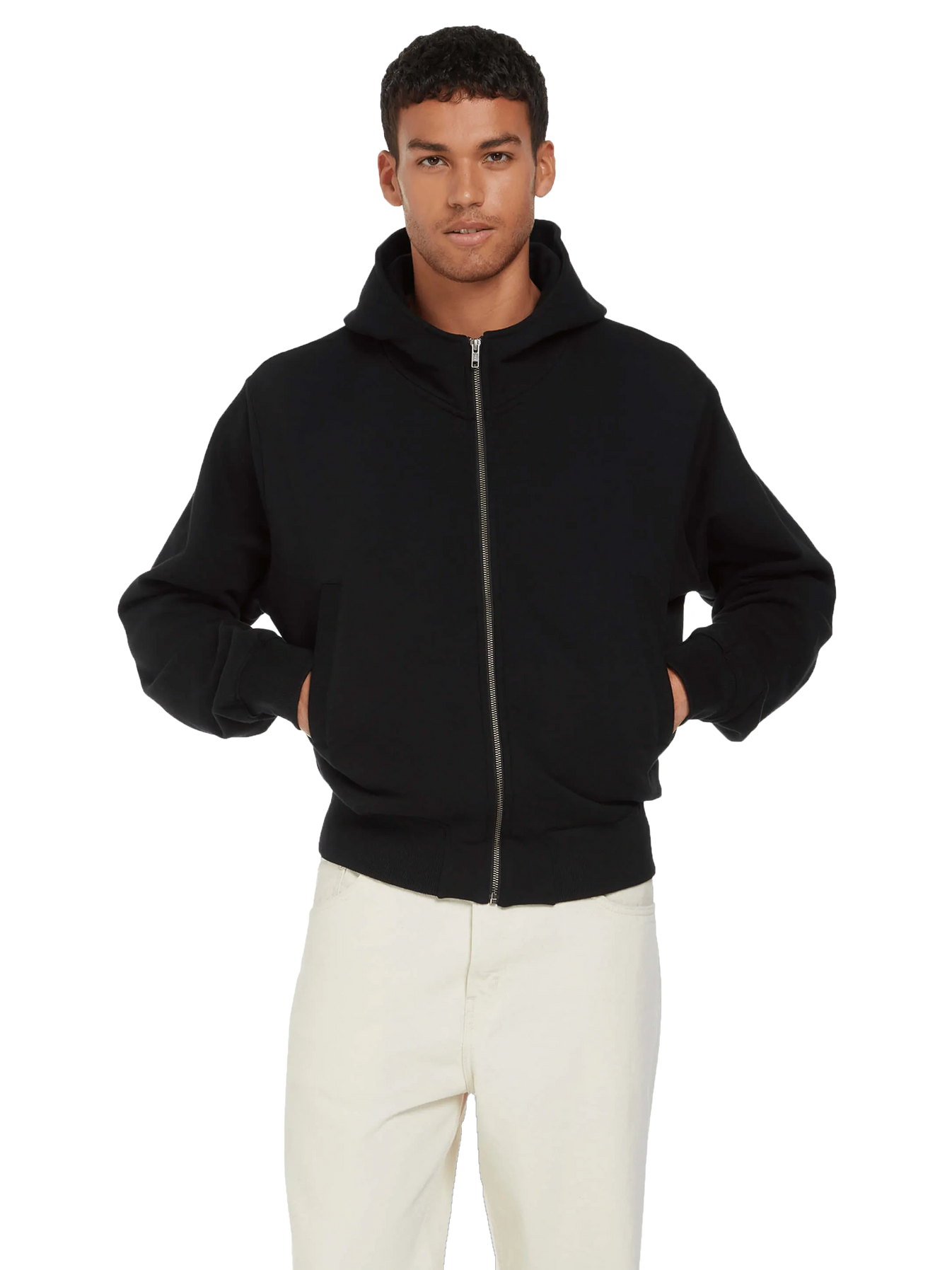 Luxurious unisex bomber jacket hoodie made from organic cotton, showcasing sustainable style and comfortable fit.