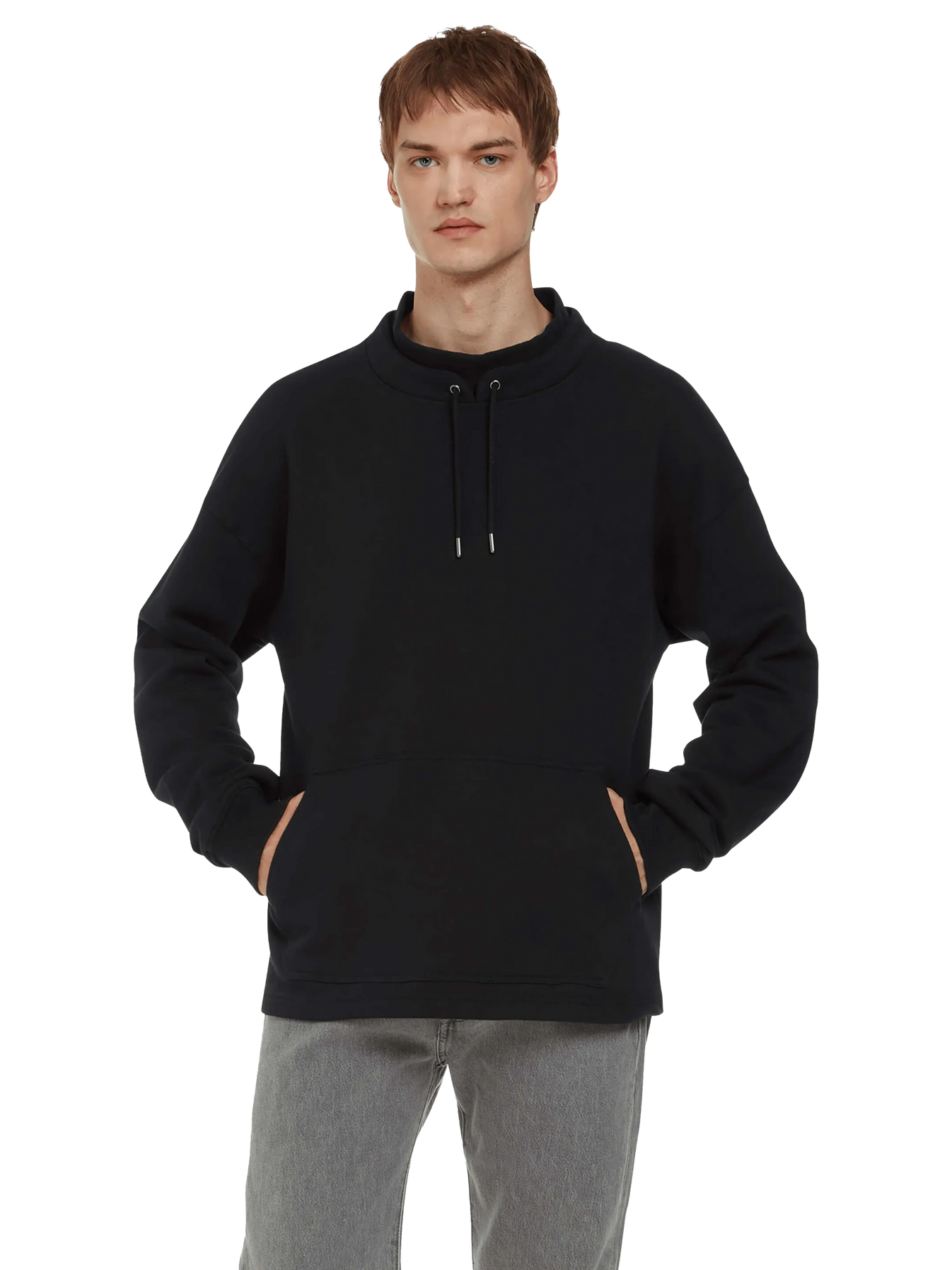 Luxury Organic Cotton Mock Neck Sweatshirt by Earth Wardrobe, showcasing a modern unisex design and relaxed fit in a soft, sustainable fabric.