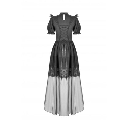 Elegant Dark in Love Ebon Rose Gothic Dress featuring puff sleeves and a sheer lace waist, perfect for adding a touch of dark allure to your wardrobe.