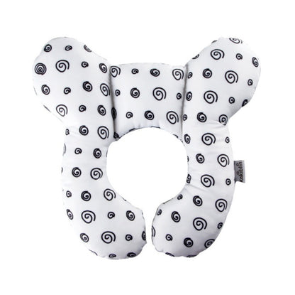 Chic U-Shaped Infant Pillow with stylish black spiral motifs, designed for optimal head and neck safety for infants.
