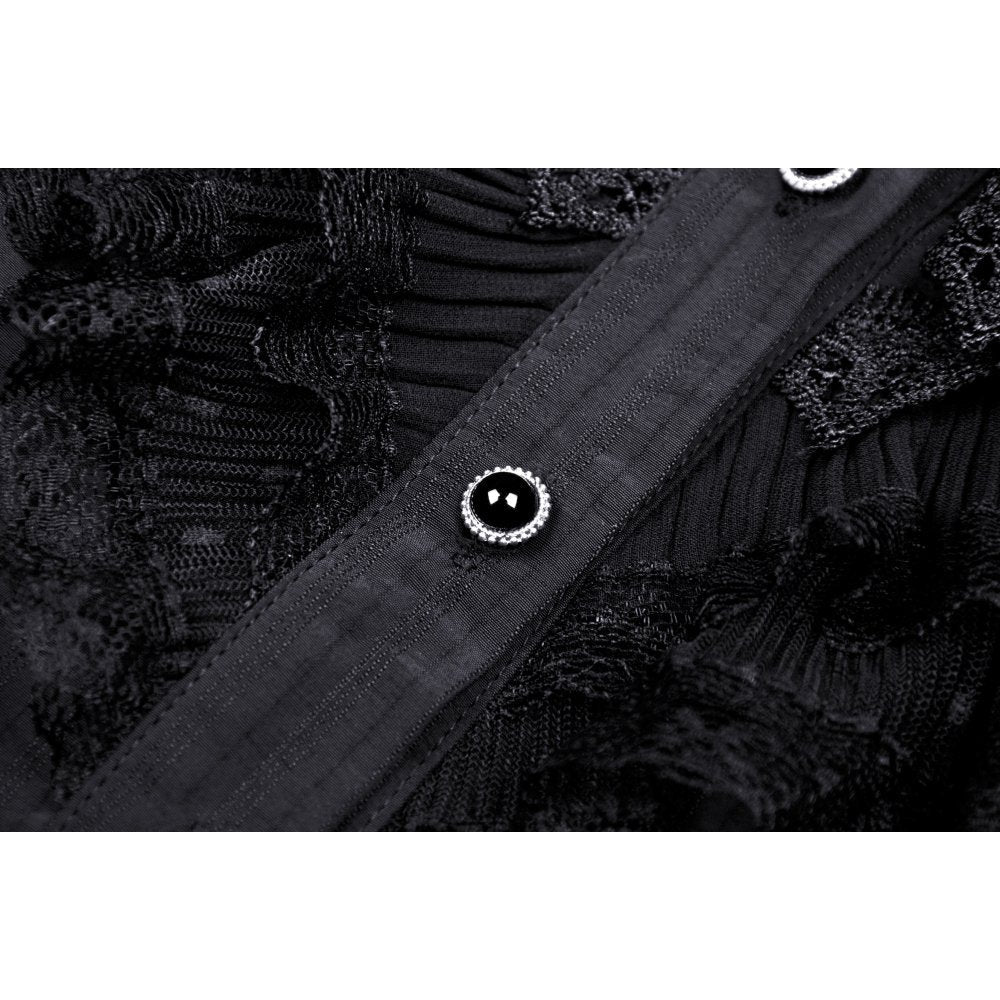 Dark In Love Sinead Black Blouse styled on a mannequin, featuring short puff sleeves and princess seams for a sophisticated and chic look.