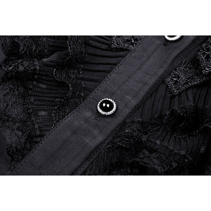 Dark In Love Sinead Black Blouse styled on a mannequin, featuring short puff sleeves and princess seams for a sophisticated and chic look.