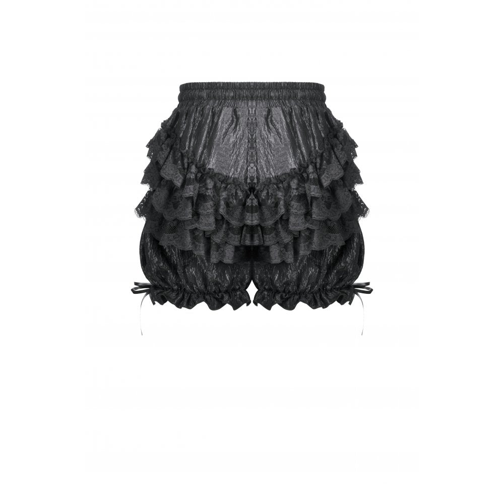 Elegant side view of Dark in Love Rosalie Baroque Lace Frill Gothic Bloomers, featuring layered frills and a high-rise fit perfect for corsets.