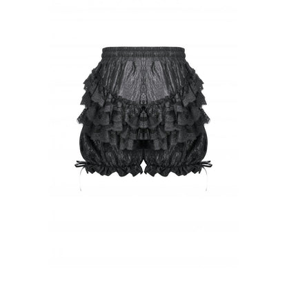 Elegant side view of Dark in Love Rosalie Baroque Lace Frill Gothic Bloomers, featuring layered frills and a high-rise fit perfect for corsets.